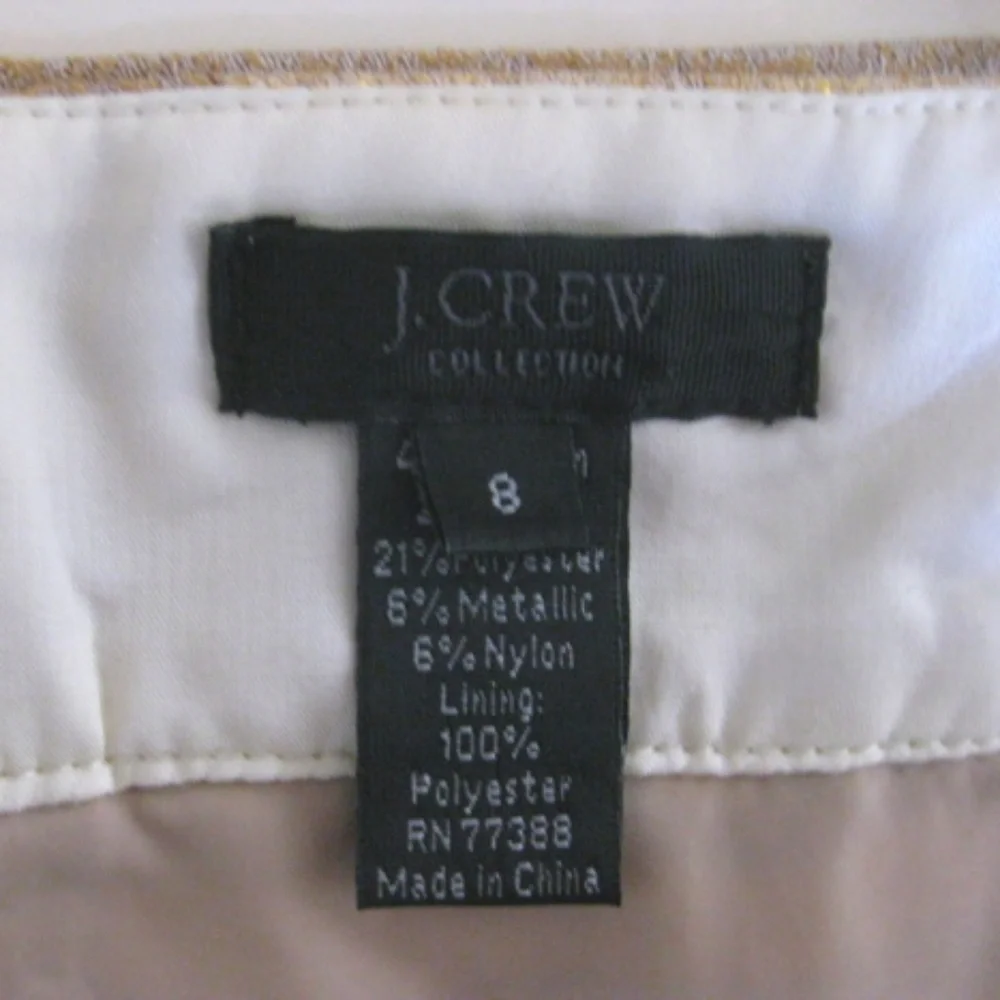J Crew Pencil skirt 8 Gold Silver Metallic Straight Glittery Lined Pattern Party
